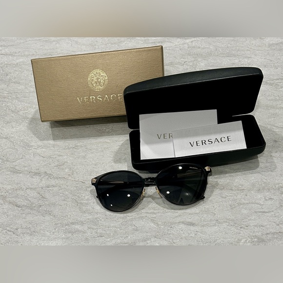 VERSACE MOD 2168 1377/T3 BLACK GOLD AUTHENTIC SUNGLASSES 57/16 - Picture 1 of 5